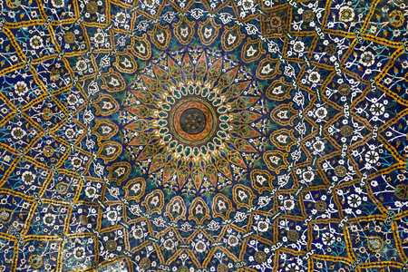 Shiraz,Iran-Jan 30,2017;Beautiful old painting mosaic decorated dome of Khan schoolのeditorial素材