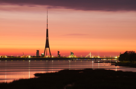 Riga TV tower behind the new bridgeの写真素材