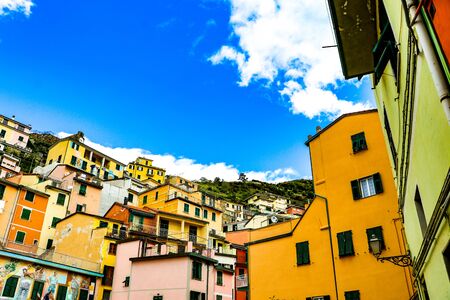 In Cinque Terre, the Riomaggiore village is a small village in the Liguria region of Italy.の写真素材