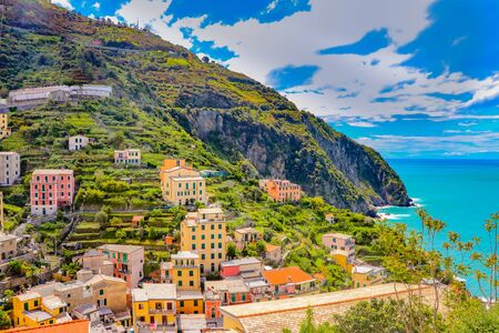 coastal view  from the  Riomaggiore village which is a small village in the Liguria region of Italy.の写真素材