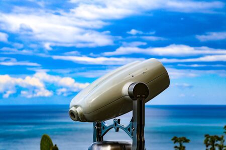 powerful telescopes used by turist in cinque terraの写真素材
