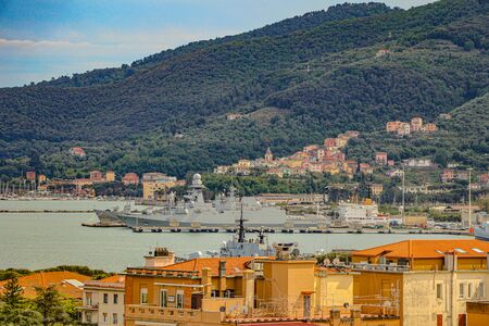 exploring the costal port city of La Spezia, which is in the Liguria region of Italy next to the  Cinque Terraの写真素材