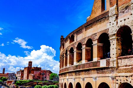 Outside  view of Ancient Colosseum in Rome, Italyの写真素材