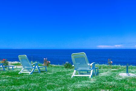 Exploring the eastrn coast around Pescara, Italy filled with golden beaches and tiki umbrellasの写真素材