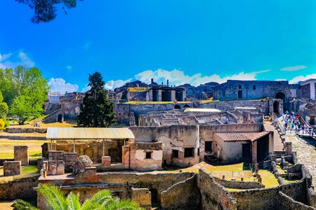 Exploring the houses and streets of the ancient city of Pompeii which is an ancient Roman city near Naples Italy that was  destroyed by  the eruption of Mount Vesuviusの写真素材