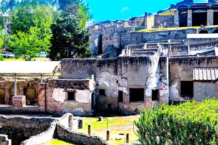 Exploring the houses and streets of the ancient city of Pompeii which is an ancient Roman city near Naples Italy that was  destroyed by  the eruption of Mount Vesuviusの写真素材