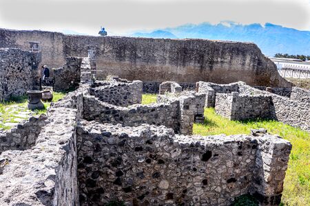 Exploring the houses and streets of the ancient city of Pompeii which is an ancient Roman city near Naples Italy that was  destroyed by  the eruption of Mount Vesuviusの写真素材