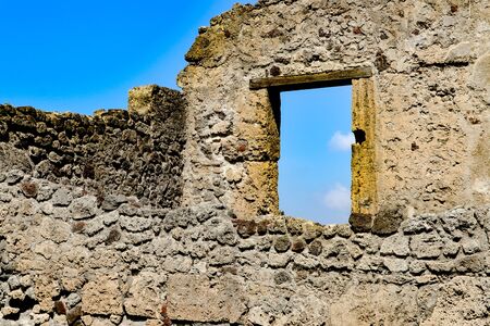 Exploring the houses and streets of the ancient city of Pompeii which is an ancient Roman city near Naples Italy that was  destroyed by  the eruption of Mount Vesuviusの写真素材