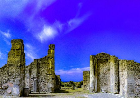 Exploring the houses and streets of the ancient city of Pompeii which is an ancient Roman city near Naples Italy that was  destroyed by  the eruption of Mount Vesuviusの写真素材