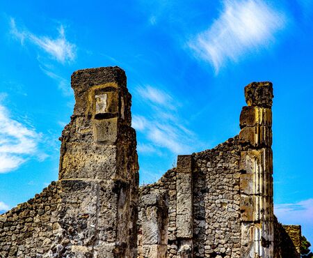 Exploring the houses and streets of the ancient city of Pompeii which is an ancient Roman city near Naples Italy that was  destroyed by  the eruption of Mount Vesuviusの写真素材