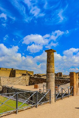 Exploring the houses and streets of the ancient city of Pompeii which is an ancient Roman city near Naples Italy that was  destroyed by  the eruption of Mount Vesuviusの写真素材