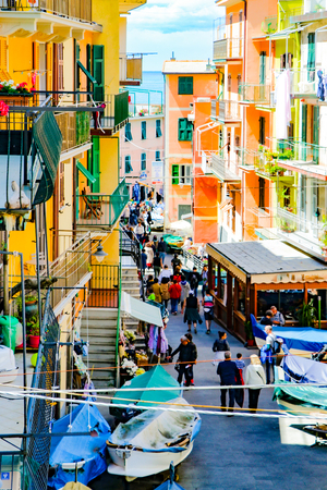 exploring the backtrails around the  Riomaggiore village which is a small village in the Liguria region of Italy.のeditorial素材