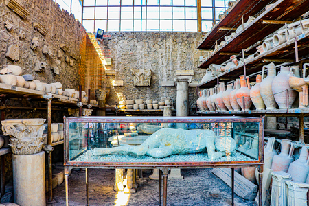 Exploring the houses and streets of the ancient city of Pompeii which is an ancient Roman city near Naples Italy that was  destroyed by  the eruption of Mount Vesuviusのeditorial素材
