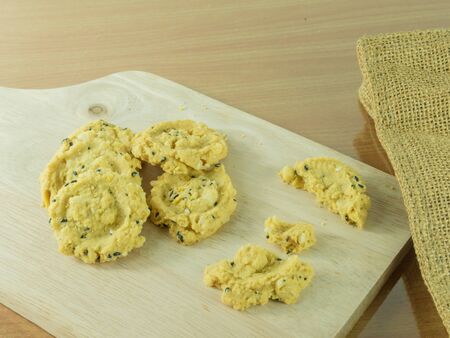 Oatmeal  cookies on wooden table.の写真素材