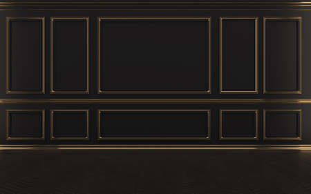 Black and gold classic interior background.3d rendering