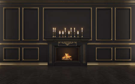 Classic fireplace interior background.3d renderingの写真素材