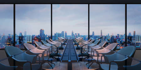 Meeting room interior.Conference room with city view3d renderingの写真素材