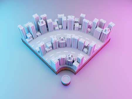 WIFI symbols with city elements.concept for urban WIFI networks.3d renderingの写真素材