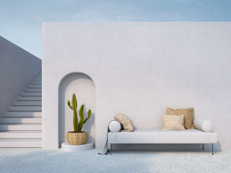 Semi outdoor perspective minimal style architecture.3d rendering