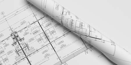 Townhouse blueprint plan with copy space.Architect concept.3d rendering