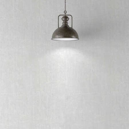 Hanging vintage lamp with light on concrete wall.3d renderingの写真素材