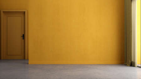 Yellow empty room with gray concrete floor.3d renderingの写真素材