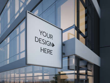 Mockup brand sign outside a building.3d renderingの写真素材