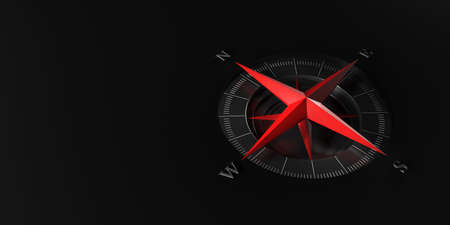 Red modern compass on black background with copy space for text or design.3d renderingの写真素材