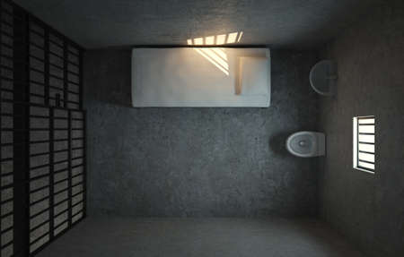Top view of prison cell with light from the window.3d renderingの写真素材