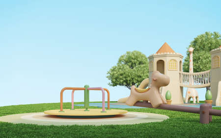 Playground park with pastel colour and copy space.Concept for kid background.3d rendering
