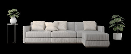 White sofa and plant pot isolated.3d renderingの写真素材