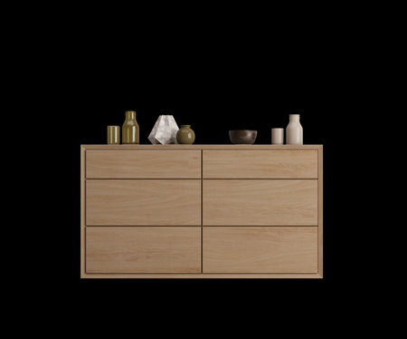 Wooden table and decoration objects isolated.3d rendering