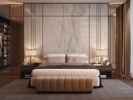 Luxury bedroom in modern style with marble.3d renderingの写真素材