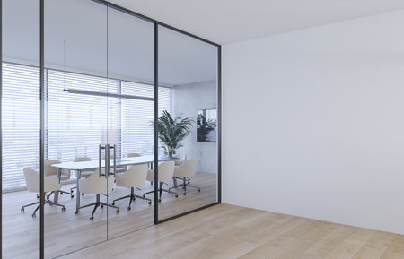 Meeting room in office modern style with blank white wall.3d renderingの写真素材