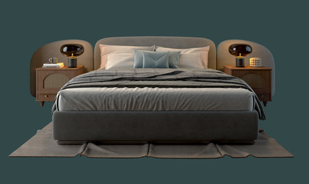 Modern bed isolated on background.3d renderingの写真素材
