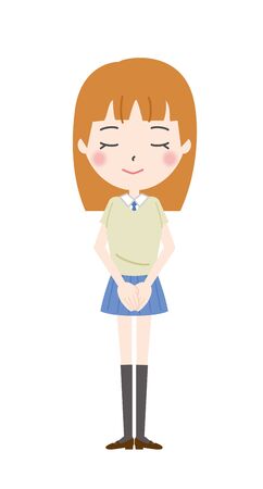 Illustration of a high school girl bowingのイラスト素材