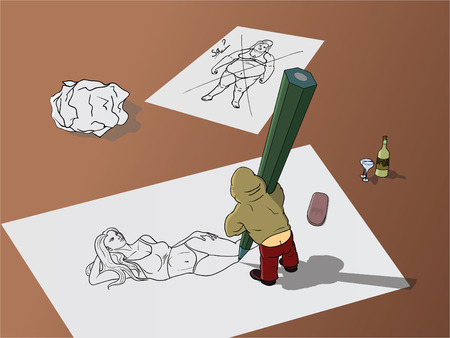 The artist draws a companion for the eveningのイラスト素材