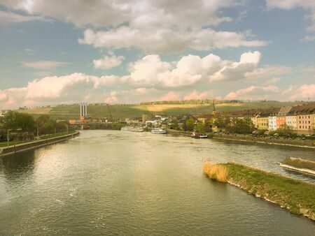germany river in summers with cloudy sky. River in summer background and texture.の写真素材