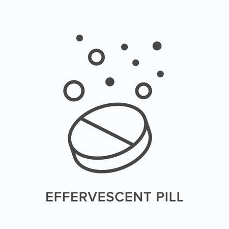 Dissolve pill flat line icon. Vector outline illustration of effervescent medicine in water with bubbles. Medical thin linear pictogramのイラスト素材