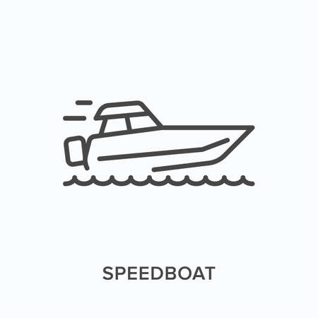 Speedboat flat line icon. Vector outline illustration of speed boat, water transportation. Motorboat thin linear pictogramのイラスト素材
