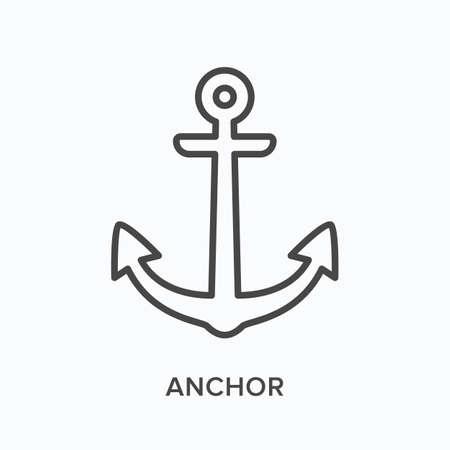 Anchor flat line icon. Vector outline illustration of nautical equipment, thin linear pictogramのイラスト素材