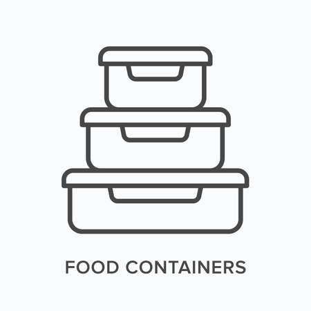 Food containers flat line icon. Vector outline illustration of lunchbox. Black thin linear pictogram for plastic meal storageのイラスト素材