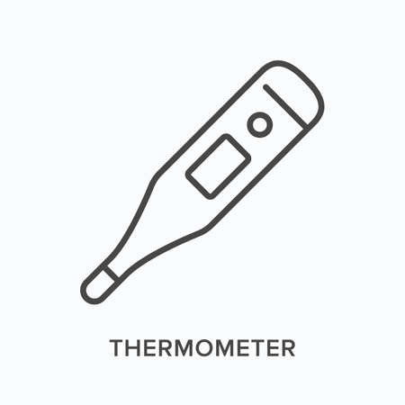 Thermometer flat line icon. Vector outline illustration of digital measurement. Black thin linear pictogram for medical equipmentのイラスト素材