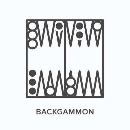 Backgammon flat line icon. Vector outline illustration of board gamble. Black thin linear pictogram...