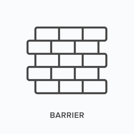 Barrier flat line icon. Vector outline illustration of brick wall. Black thin linear pictogram for protective structureのイラスト素材