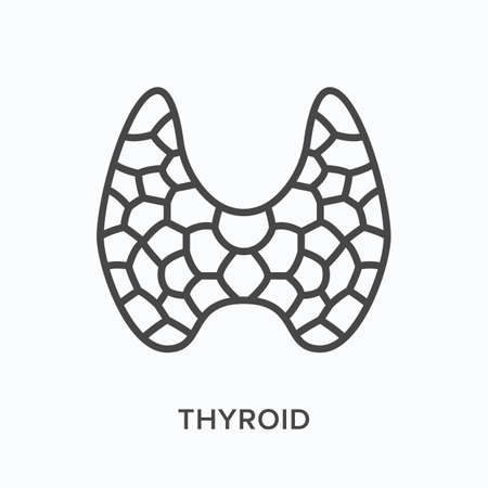 Thyroid flat line icon. Vector outline illustration of gland. Black thin linear pictogram for endocrine systemのイラスト素材