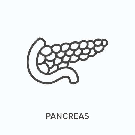 Pancreas flat line icon. Vector outline illustration of internal organ. Black thin linear pictogram for digestive systemのイラスト素材