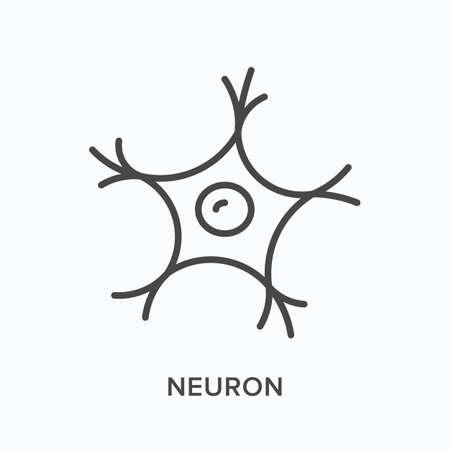 Neuron flat line icon. Vector outline illustration of nerve cell. Black thin linear pictogram for neurologyのイラスト素材