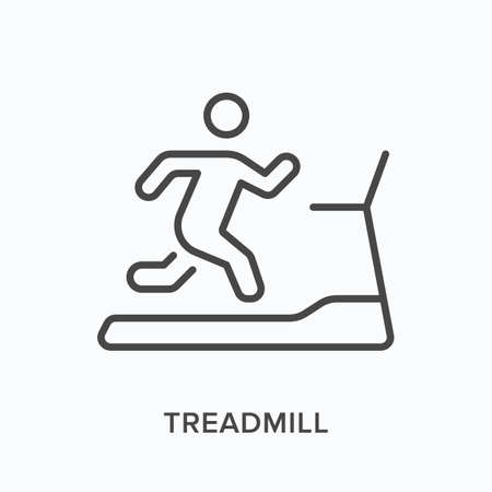 Treadmill flat line icon. Vector outline illustration of running machine and athlete. Black thin linear pictogram for gym trainingのイラスト素材