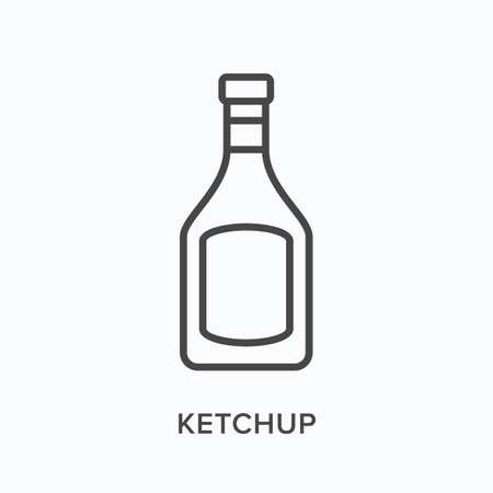 Ketchup flat line icon. Vector outline illustration of tomato sauce bottle. Black thin linear pictogram for food dressingのイラスト素材